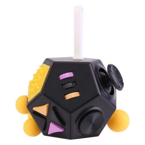 1Pc 12-Side Fidget Magic Cube Anti-stress Anxiété Soulagement EDC Jouet à main pour enfants adultes (noir)