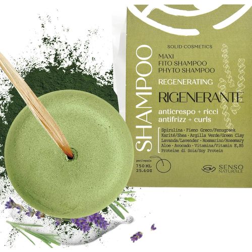 Shampoing Solide Régénérant Anti-Frisottis Pour Cheveux Bouclés Avec Spiruline, Fenugrec, Argile Verte, Naturel, Bio, Vegan Et Écologique, Ph 4,5-5,5[H565]