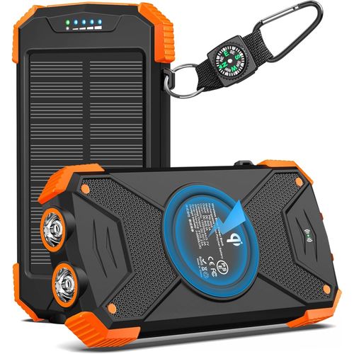 Batterie Externe Solaire 10000 Mah Qi Chargeur Rapide Sans Fil Pour L'extérieur Portable Power Bank Chargeur Solaire Avec Panneau Solaire Usb C Entrée Pour Téléphone Portable, Tabl[Shj41906926]
