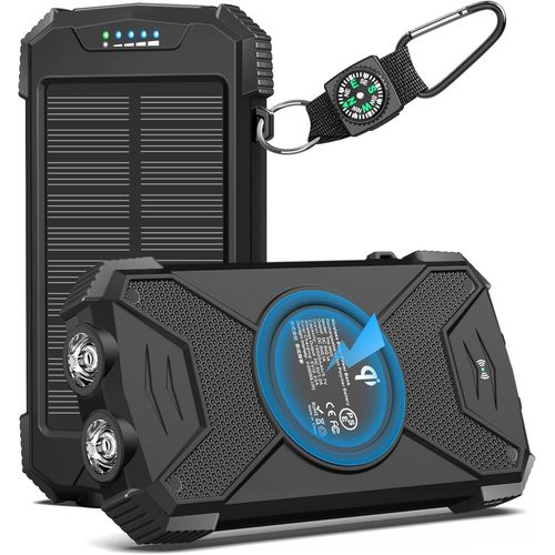 Batterie Externe Solaire Banque De Puissance 10000mah Chargeur Solaire Pour Randonnée, Chargeur Rapide Sans Fil Qi Pour Telephone, Interface Usb Compatible Avec Les Téléphones, Tab[Shj41906925]