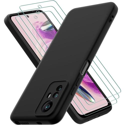 Coque Xiaomi Redmi Note 12s 4g, Avec 3 Verre Trempé Protection Écran, Couche Intérieure Douce, Mince Souple Silicone Étui Protection Antichoc Bumper Housse Tpu Téléphone Case Cover, Noir