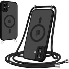 Coque Iphone 16 Plus Magnétique Avec Cordon ¿ Housse Compatible Magsafe, Finition Translucide ¿ Noir