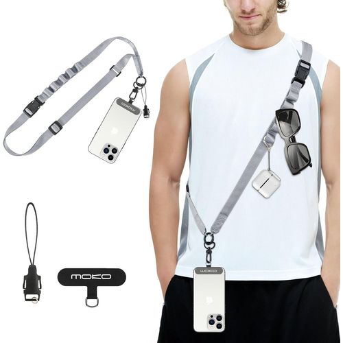 Lanière De Téléphone Universelle, Cordon Pour Portable En Nylon, Tour De Cou De Smartphone Mains Libres, Dragonne De Téléphone Amovible Avec Patchs Pour Iphone, Gris Foncé[Shj41909445]