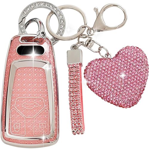 Coque De Clé De Voiture Pour Audi,Clés De Voiture Avec Porte Clés Strass,Étui De Clé Voiture Compatible Avec Audi A4 S4 Rs4 B9 A5 F5 S5 Rs5 A6 A7 C8 A8 S8 D5 Q2 Q5 Sq5 Q7 Sq7 (Rose)