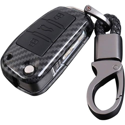 Coque En Fibre De Carbone Abs + Silicone Clé De Voiture Couverture Cas Pour Audi Sline A3 A5 Q3 Q5 A6 C5 C6 A4 B6 B7 B8 Tt 80 S6 3 Boutons Porte-Clés (Noir)