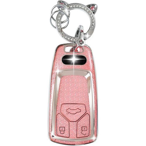 Coque De Clé De Voiture Pour Audi,Joli Porte Clé Voiture En Argent Incrusté De Diamants,Accessoire Voiture Compatible Avec Audi A4 S4 Rs4 B9 A5 F5 S5 Rs5 A6 A7 C8 A8 S8 D5 Q2 Q5 (Rose)