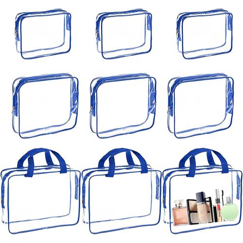9 Pièces Trousses de Toilette Transparentes, Trousse de Rangement pour Jouets, Trousse de Maquillage, Trousses de Toilette de Voyage, Organisateur de Valise pour Femmes, Hommes, Famille (Bleu)