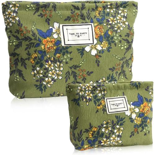 2 Pièces Trousse à Maquillage Velours Côtelé, Sac à Cosmétiques à Motif Floral, Pochette de Maquillage en Velours Côtele, Sac à Cosmétiques à Glissière, pour Ranger des Produits Cosmétiques