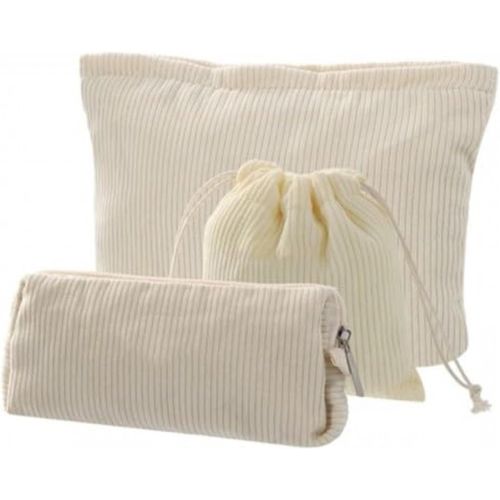 3 Pièces Pochette en Velours Côtelé, Petite Trousse de Maquillage en Tissu, Trousse de Toilette Femme Lot de 3, Trousse de Toilette de Voyage Multifonctionnelle,Sac à Glissière Organiseur (Blanc)