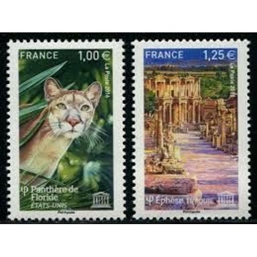 Unesco : Pattrimoine Universel Sites Classés À Proréger : Panthère De Floride Et Temple D'Ephèse Turquie La Paire Année 2016 Timbre De Service N° 166 167 Yvert Et Tellier Luxe