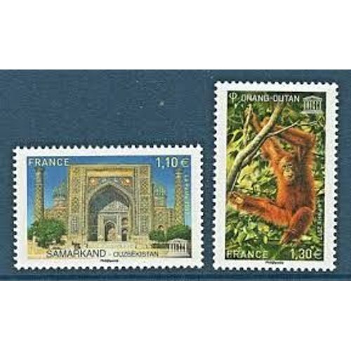 Unesco : Patrimoine Universel : Sites Classés À Protéger Orang Outan Asie Et Ouzbékistan La Paire Année 2017 Timbres De Service N° 169 170 Yvert Et Tellier Luxe