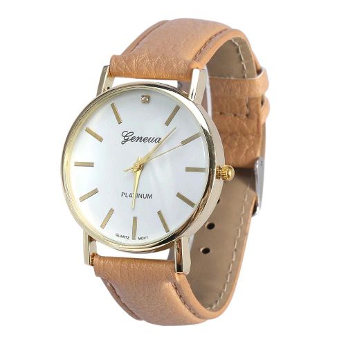 Mode Femmes Casual Simple Simple Analogique Quartz Montre Date Robe Ronde Montre-Bracelet Beige