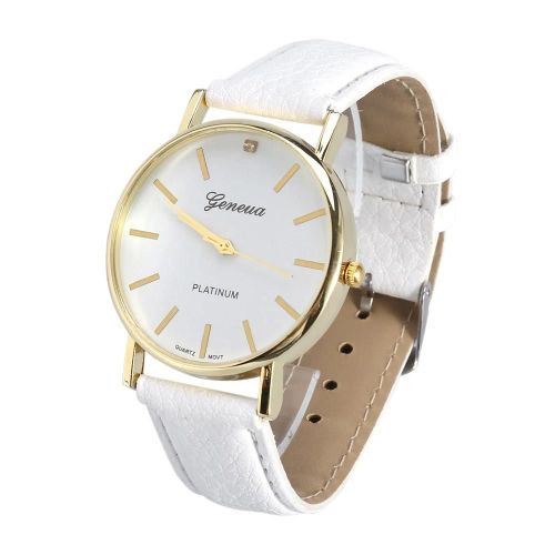 Mode Etudiant Casual Simple Classique Analogique Quartz Montre Date Robe Ronde Montre-Bracelet Blanc