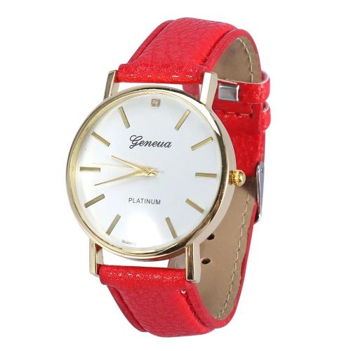 Nouvelle Mode Fille Casual Simple Analogique Quartz Montre Date Robe Ronde Montre-Bracelet Rouge