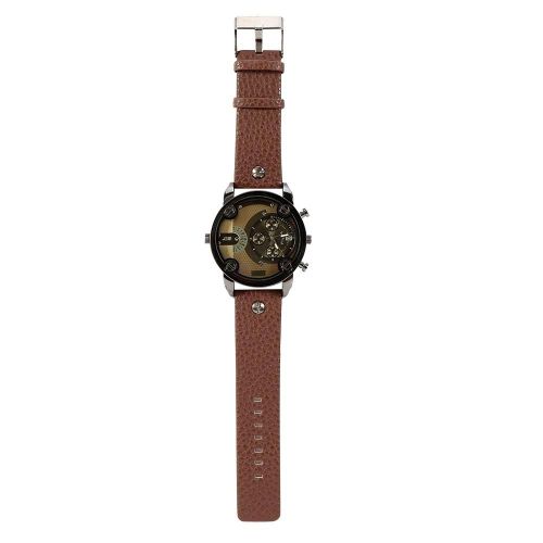 Jis Hommes Quartz Date Analogique Montre-Bracelet Rond Pu Band Montre Militaire Montre-Bracelet (Bande De Café)