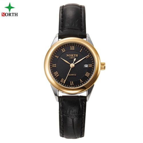30m Étanche Femmes Femme Quartz Analogique Montre Bracelet En Cuir Rond Montre-Bracelet Noir Or