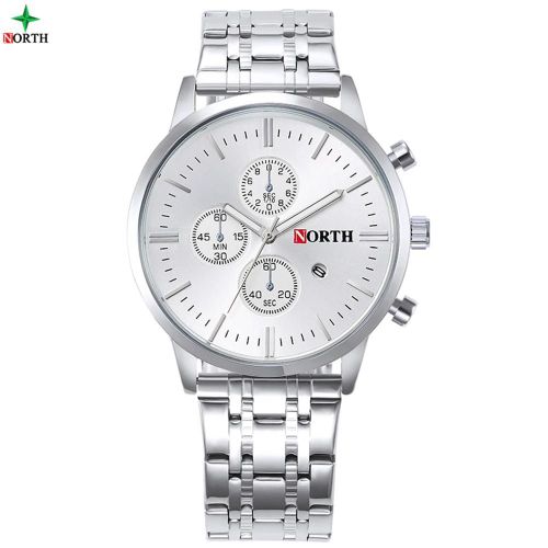 Hommes Analogique Rond Montre À Quartz Bracelet En Acier Inoxydable Date Lumineux Aiguilles Montre-Bracelet (Cadran Blanc)