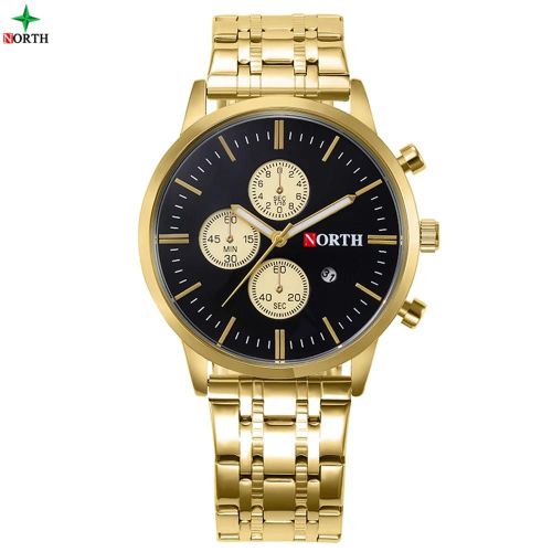 Hommes Analogique Ronde Montre À Quartz Bracelet En Acier Inoxydable Date Lumineux Aiguilles Montre-Bracelet (Bracelet En Or)