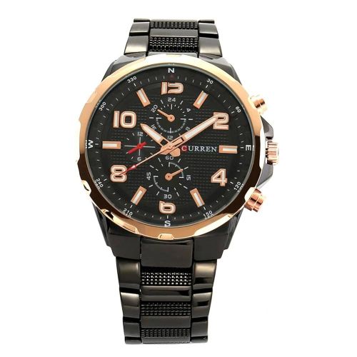Curren Nouvelle Mode Hommes Mouvement Quartz Alliage Bande Montre-Bracelet Analogique (Boîtier Noir + Cercle De Café)