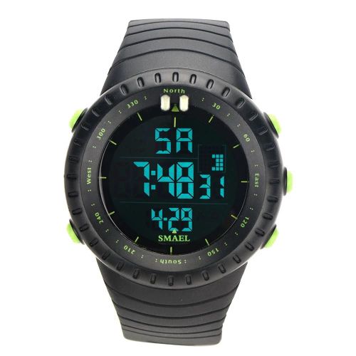 Montre De Sport À Affichage Numérique Multifonctionnel Montre-Bracelet Électronique Led Étanche (Noir,Vert)