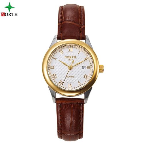 30m Étanche Femmes Femme Quartz Analogique Montre Bracelet En Cuir Rond Montre-Bracelet Or Blanc
