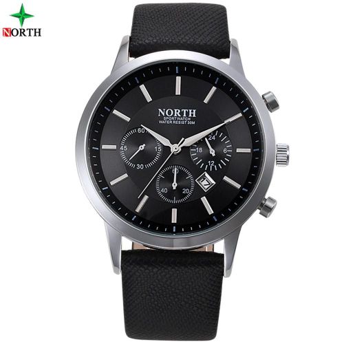 30m Étanche À Quartz Analogique Montre Bracelet En Cuir Montre-Bracelet Ronde Montre-Bracelet Noir