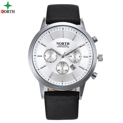 30m Étanche Quartz Analogique Montre Bracelet Cuir Montre-Bracelet Ronde Montre-Bracelet Blanc