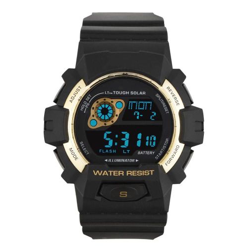 Hommes Multifonctionnel Élégant Montre De Sport Numérique Étanche Montre-Bracelet Électronique Étanche (Doré)