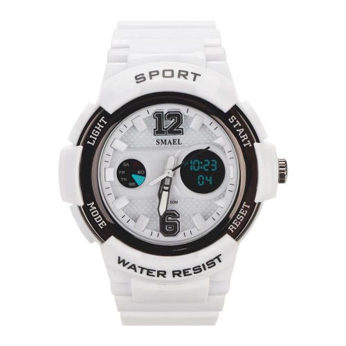 Smael Montre Analogique Numérique Étanche Ronde Électronique Quartz Montre-Bracelet Argent Noir