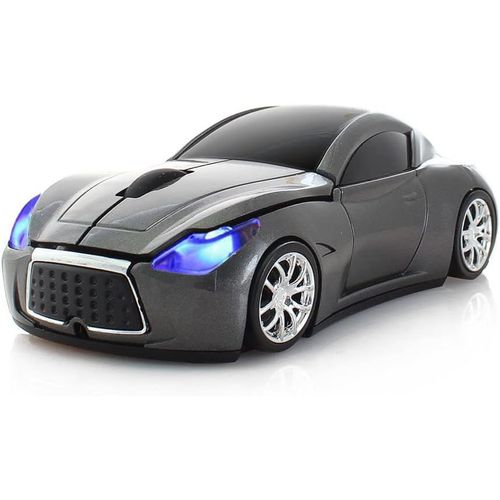 Souris optique sans fil en forme de voiture de sport pour ordinateur portable 2,4 GHz Gris