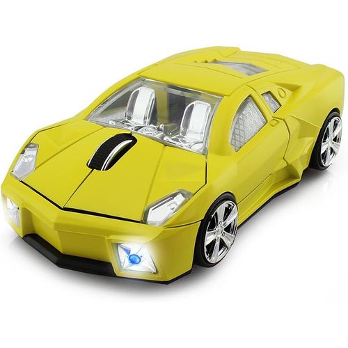 Souris Optique 3D sans Fil en Forme de Voiture de Sport, Souris Ergonomique pour Ordinateur Portable LBJN (Jaune)