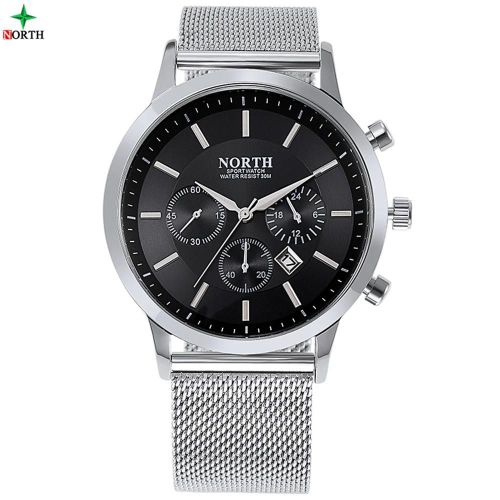 Étanche Hommes Mâle Quartz Analogique Montre En Acier Inoxydable Maille Bracelet Ronde Montre-Bracelet Noir