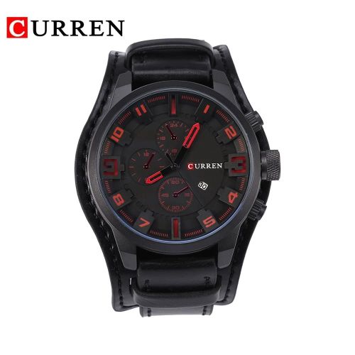 Curren Hommes Mâle Analogique Quartz Montre Bracelet En Cuir Alliage Boîtier Montre-Bracelet (Bracelet Noir)