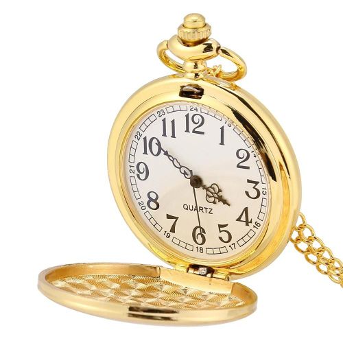Quartz Classique Analogique Lisse Montre De Poche Collier Pendentif Avec Chaîne Or