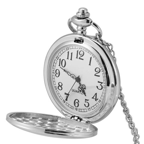 Quartz Classique Analogique Lisse Montre De Poche Collier Pendentif Avec Chaîne Argent