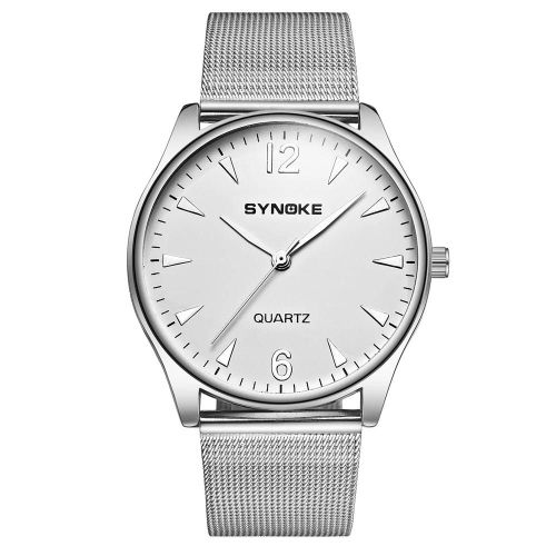 Synoke Mode Ultrathin Hommes Couple Étanche Bracelet En Acier Inoxydable Montre À Quartz (Argent)