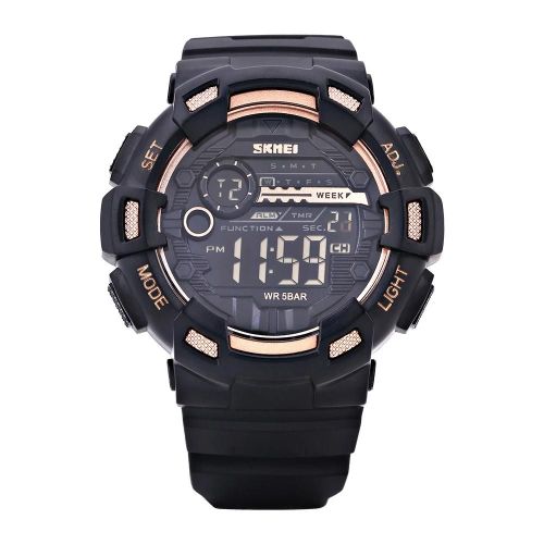 Montre-Bracelet Électronique Numérique À Rétroéclairage Led Montre-Bracelet De Sport Étanche Ronde (Or)