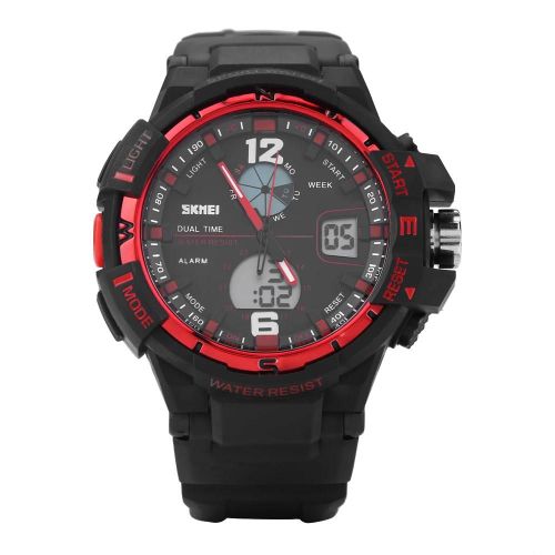 Étanche À La Mode Hommes Sport Double Affichage Montre Numérique Bracelet Bracelet (Rouge)