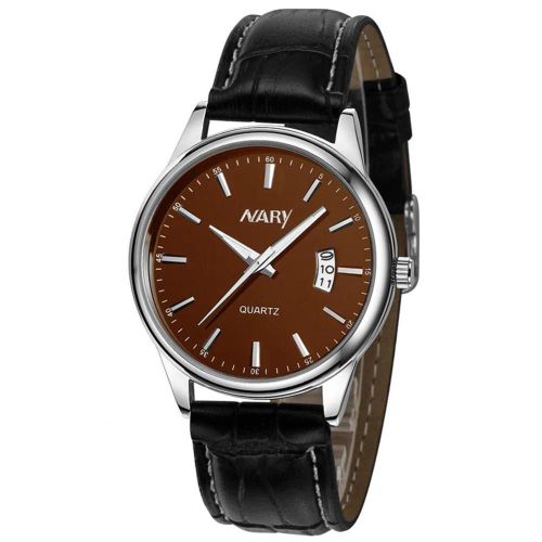 Nary À La Mode Hommes Alliage Montre Pu Bracelet Rond Cadran Analogique Quartz Montre-Bracelet (Noir + Café)