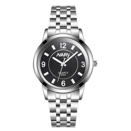 Nary À La Mode Hommes Femmes Affaires Bracelet En Acier Étanche Montre-Bracelet À Quartz (Cadran Noir / Femmes)
