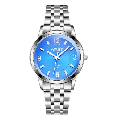 Nary À La Mode Hommes Femmes Affaires Bracelet En Acier Étanche Quartz Montre-Bracelet (Cadran Bleu / Hommes)
