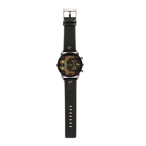 Jis Hommes Quartz Analogique Date Montre-Bracelet Ronde Pu Band Montre Militaire Montre-Bracelet (Bande Noire)