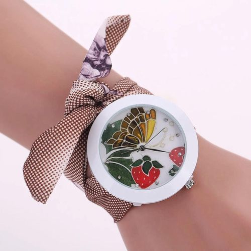 Femmes Bracelet En Tissu Quartz Mouvement Cadran Rond Montre-Bracelet Montre (C)