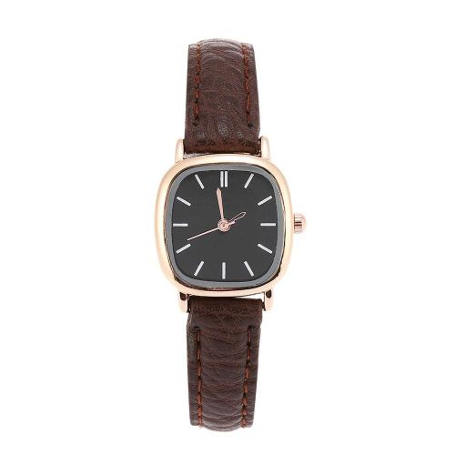 Femmes Analogique Quartz Montre Pu Bracelet En Alliage Boîtier Femelle Montre-Bracelet (Bracelet Café Cadran Noir)