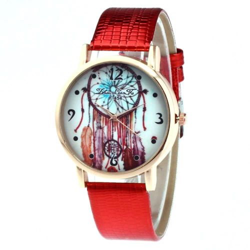 Zhoulianfa Plume Motif Cadran Pu Cuir Casual Style Couple Montre (Rouge)