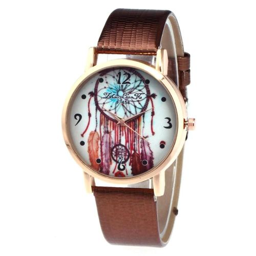 Zhoulianfa Plume Motif Cadran Pu Cuir Style Décontracté Couple Montre (Marron)