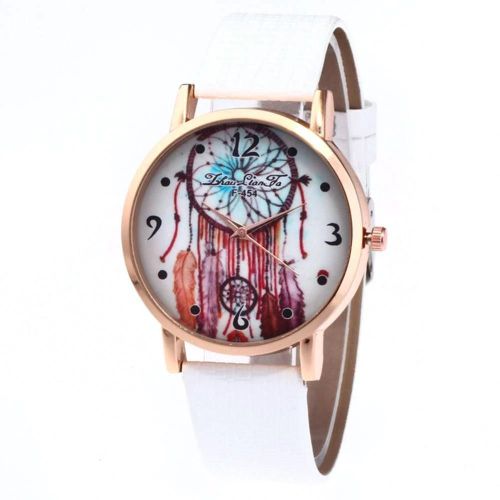 Zhoulianfa Plume Motif Cadran Pu Cuir Style Décontracté Couple Montre (Blanc)