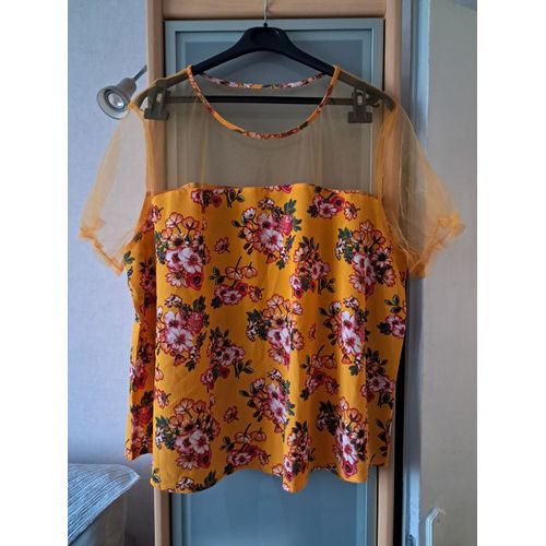 Tunique Neuve Taille 52-54 Jaune Orangé À Motif
