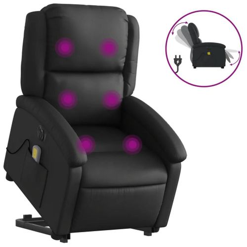 Fauteuil Inclinable De Massage Electrique Noir Cuir Veritable