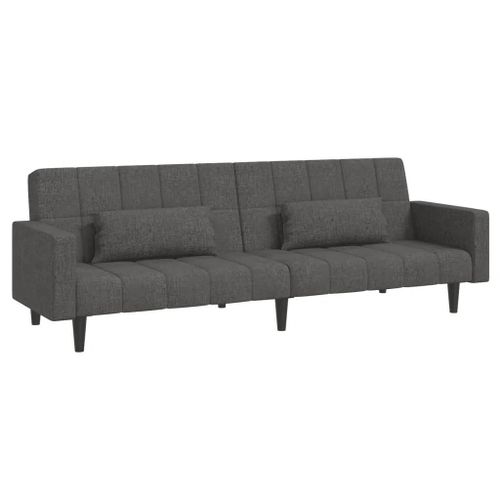 Canape-Lit A 2 Places Avec Deux Oreillers Gris Fonce Tissu